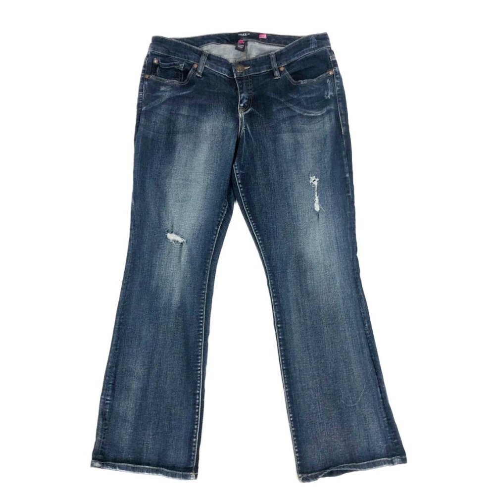 Torrid Jeans Womens Size 16 Dark Blue Wash Mid-Rise Distressed Slim Boot Stretch